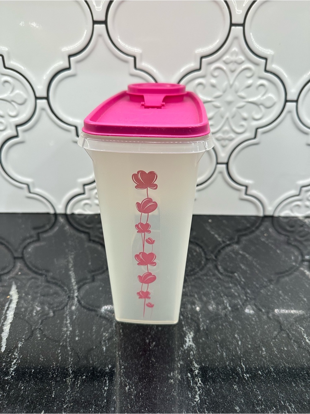 Tupperware Pink Floral Storage Container with Snap Lid